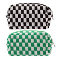 PAZIMIIK Checkered Makeup Bag for Purse Portable Zipper Make Up Pouch Small Cosmetic Case for Travel Accessories (2PCS Black Green)