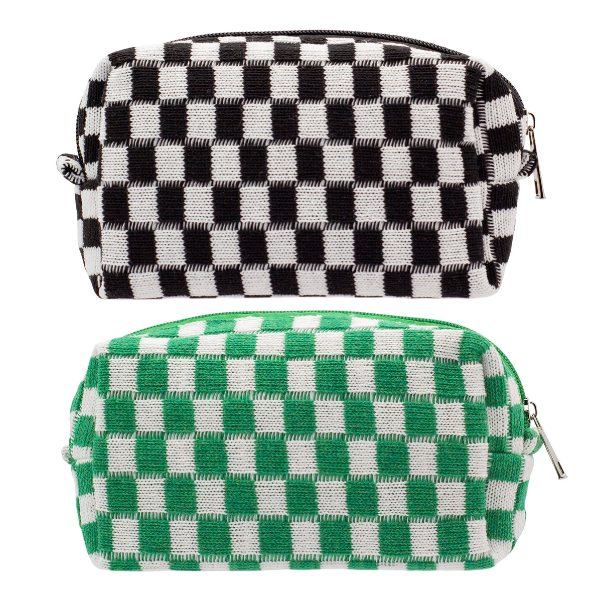 Checkered Makeup Bag for Purse, Small Cosmetic Pouch,Green Hotpink,2 Pack