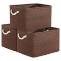 TheWarmHome Organization and Storage Basket for Shelves - 3 Pack 16x12x12 inch Fabric Storage Cubes, Cube Storage Bin for Organizing Closet Cloth Organizer Gift Toy (White & Brown)