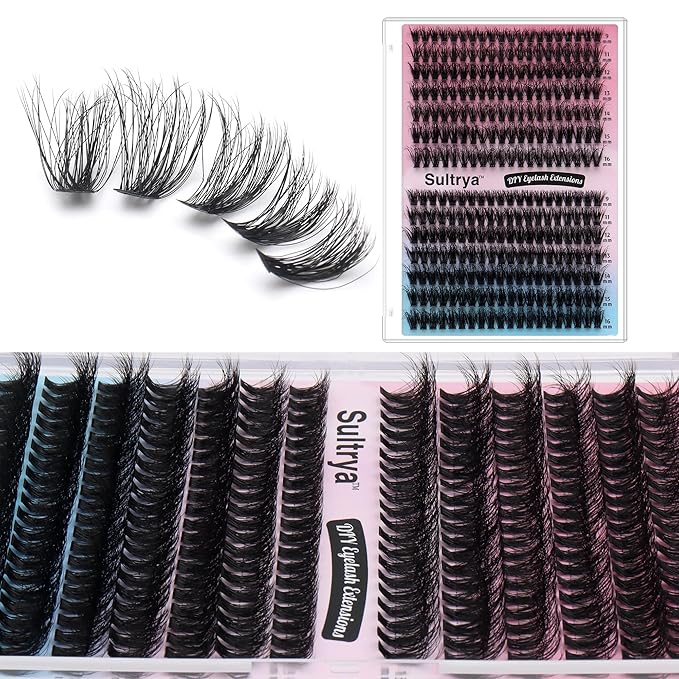 50D+60D Kit 280pcs Fluffy DIY Eyelash Extensions Cluster Lashes False Eyelashes Faux Mink Multi-Layer Soft Lash Clusters Natural Dramatic Volume with Bond Seal Tweezers (9–16mm, 50D+60D KIT)