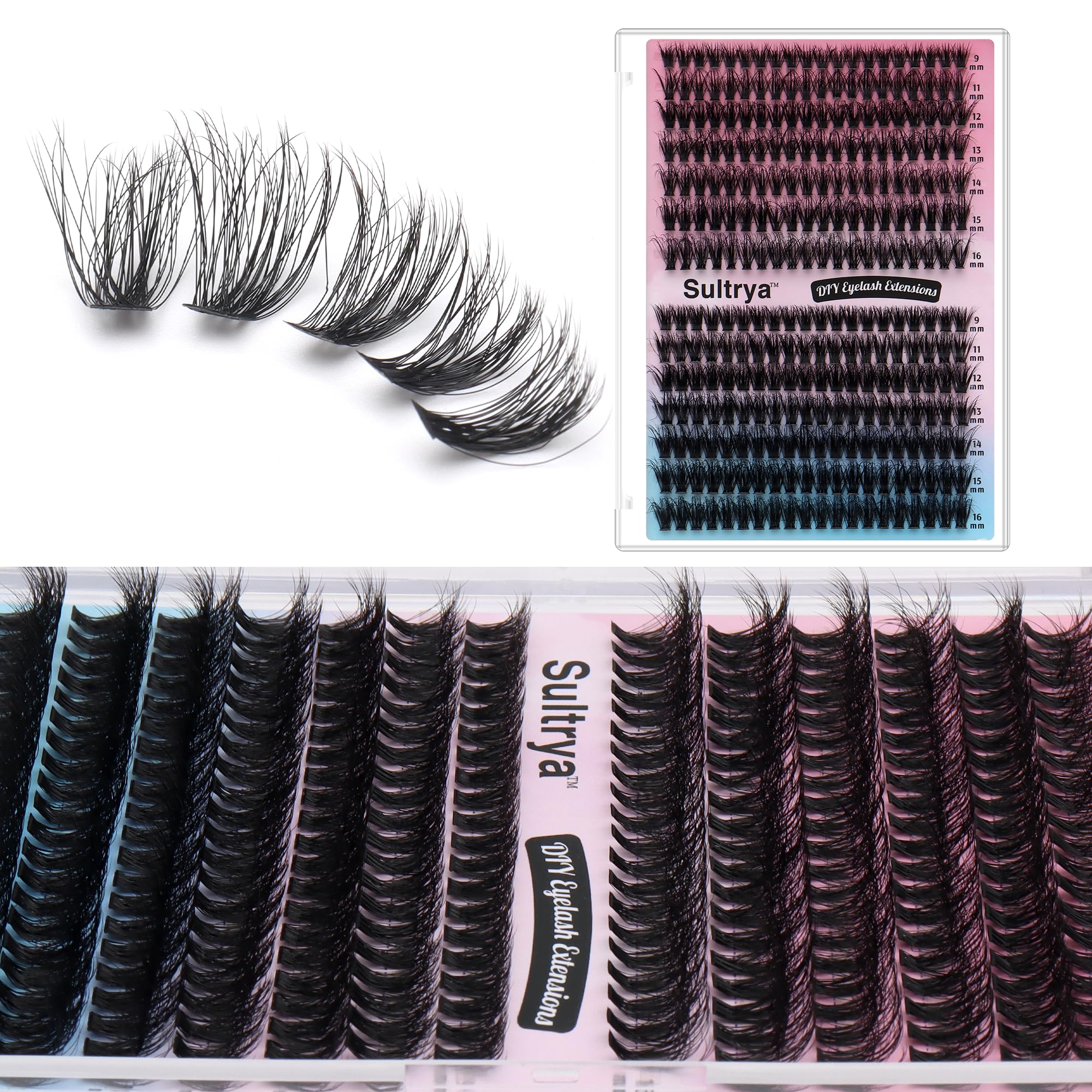 Sultrya 50D+60D 280pcs Fluffy DIY Eyelash Extensions Cluster Lashes False Eyelashes Faux Mink Multi-Layer Soft Lightweight Lash Clusters for Natural Dramatic Volume (9–16mm, 50D+60D Fluffy)