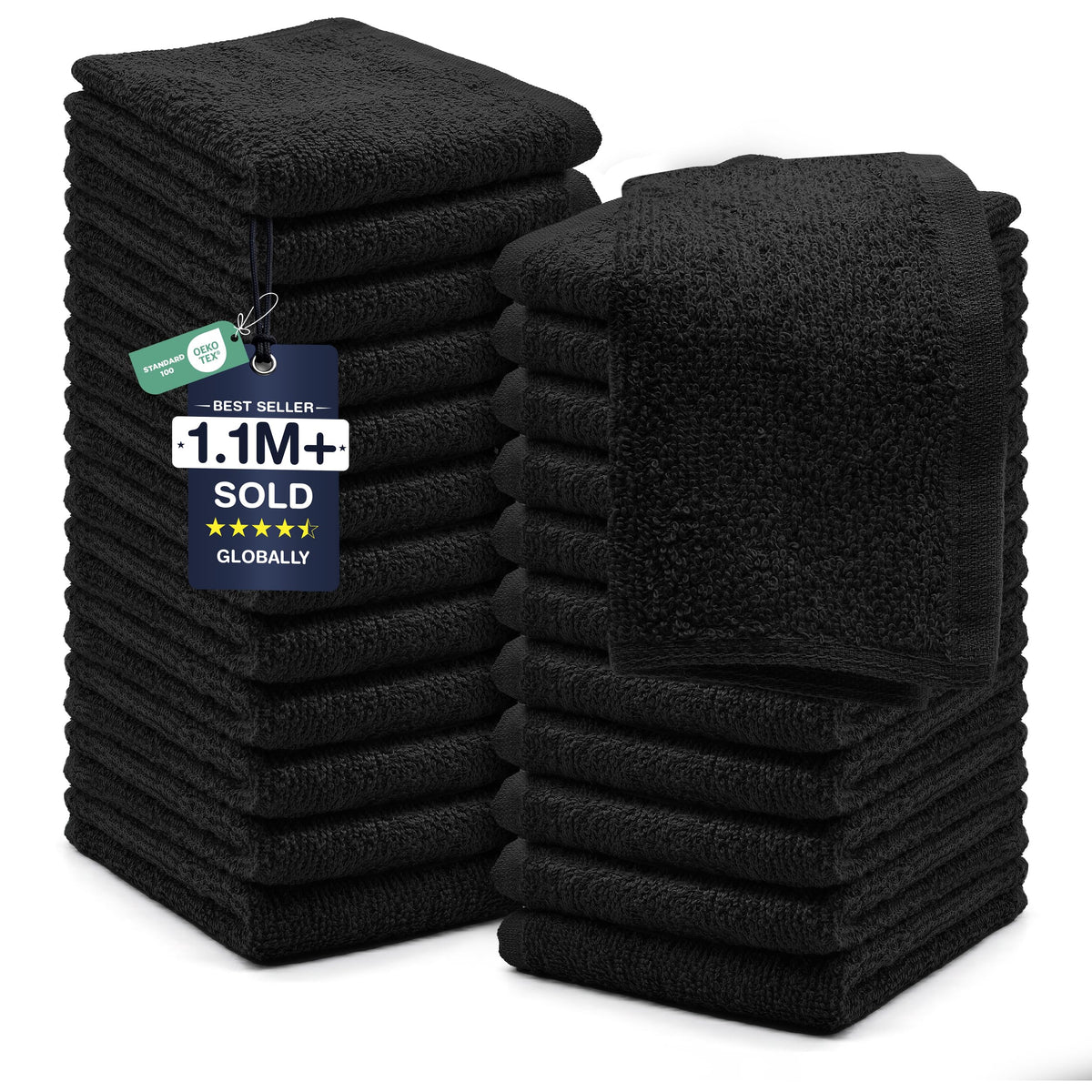 DAN RIVER 24 Pack Cotton Wash Cloths Set for Showering [12x12] Gray
