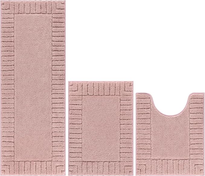 Pauwer Bathroom Rugs Sets 3 Piece, Microfiber Bath Mat Set, Dusty Pink
