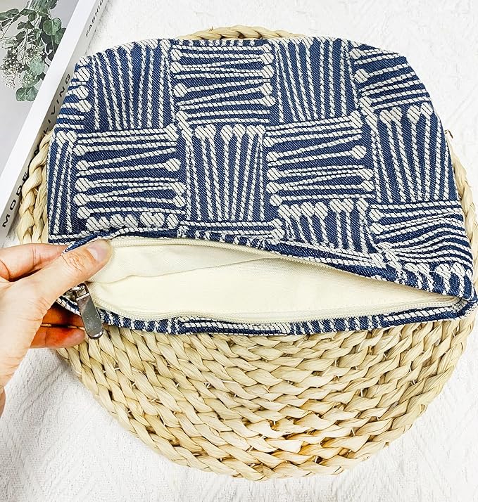getgto 2 Pcs Makeup Bags, Large Cosmetic Bag Travel Toiletry Bag Organizer for Women, Embroidery Craft, Stripe Makeup Bag Small Cosmetic Pouch Purse with Zipper Gifts for Girls Teen