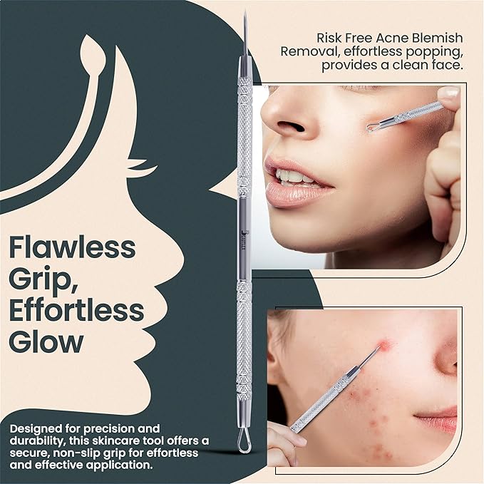 Blackhead Remover Tool and Comedone Extractor Tool. Double Ended Loop & Sharp Pimple Extractor. Stainless Steel Professional Blemish Extractor Tool for Acne