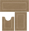 SHACOS Khaki Brown Bathroom Rugs Sets 3 Piece Bath Mat U Shaped Toilet Rug