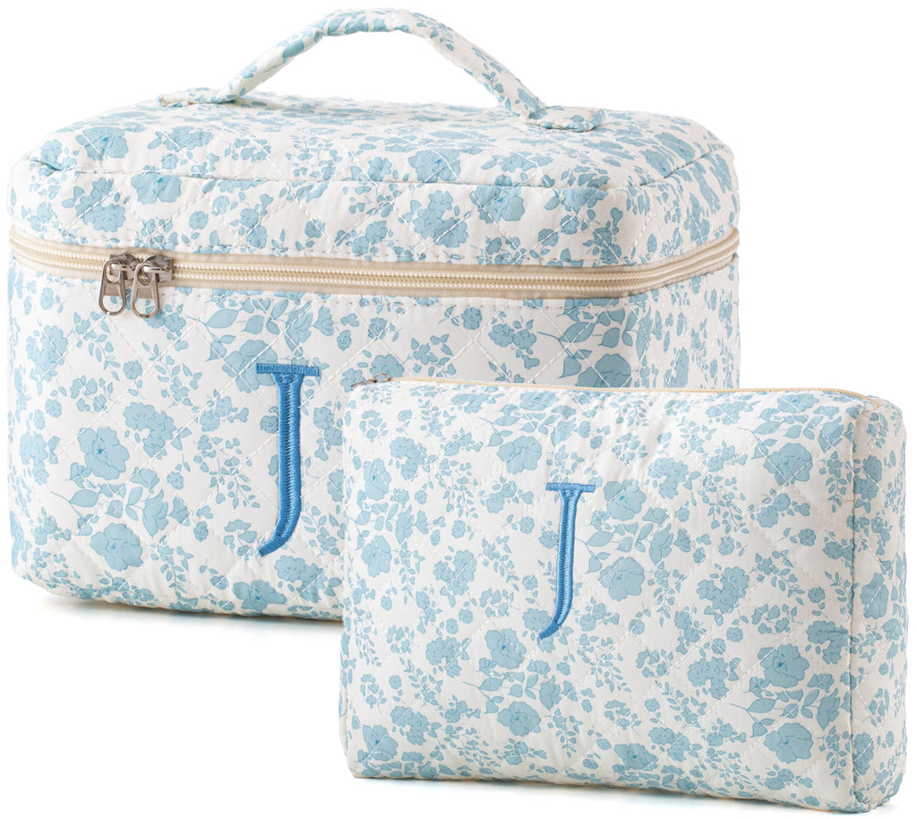 HBselect Initial Makeup Bag for Women Personalized Quilted Cosmetic Bag