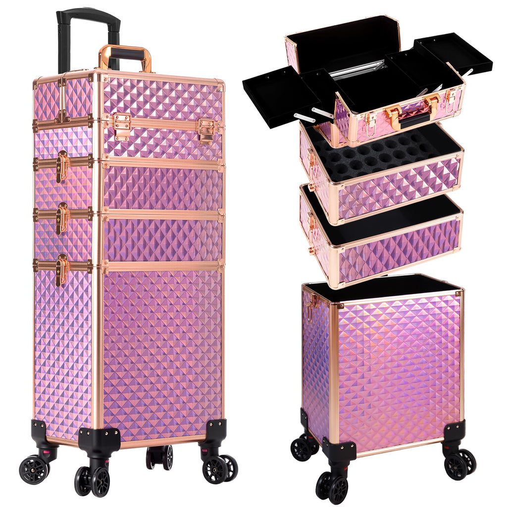 AROUS Rolling Train Makeup Case Cosmetology Case on Wheels, Pink