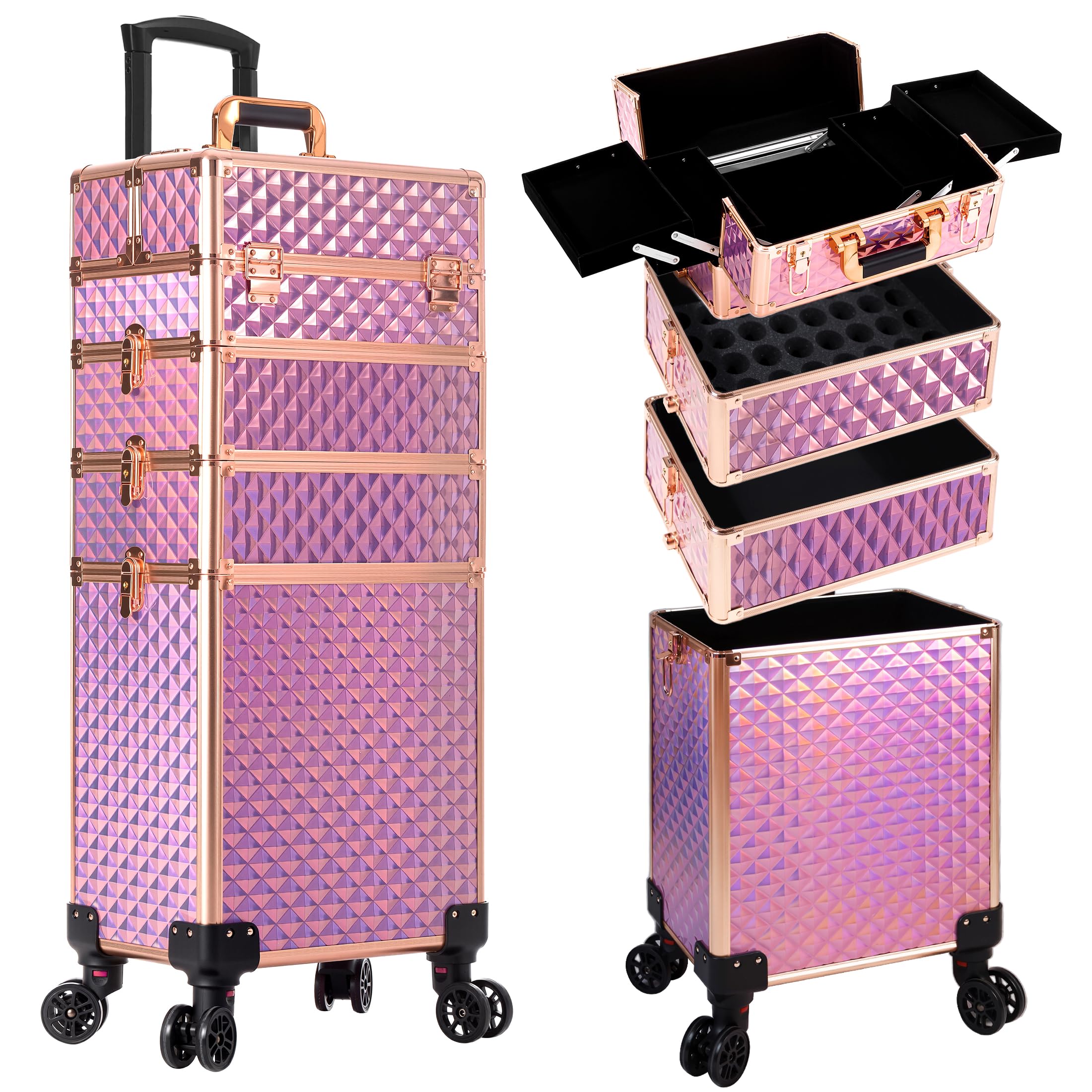 AROUS Rolling Train Makeup Case Cosmetology Case on Wheels, Pink