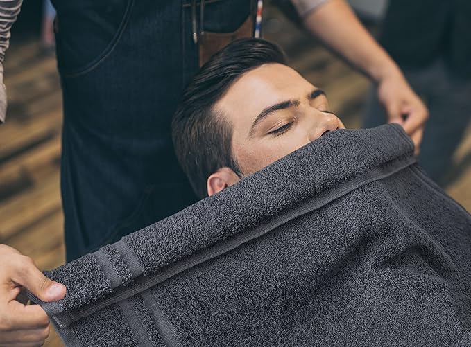Utopia Towels Cotton Bleach Proof Salon Towel 16 by 27 inches, Bleach Safe 100% Cotton Hand Towel for Gym, 12 Pack, Dark Grey
