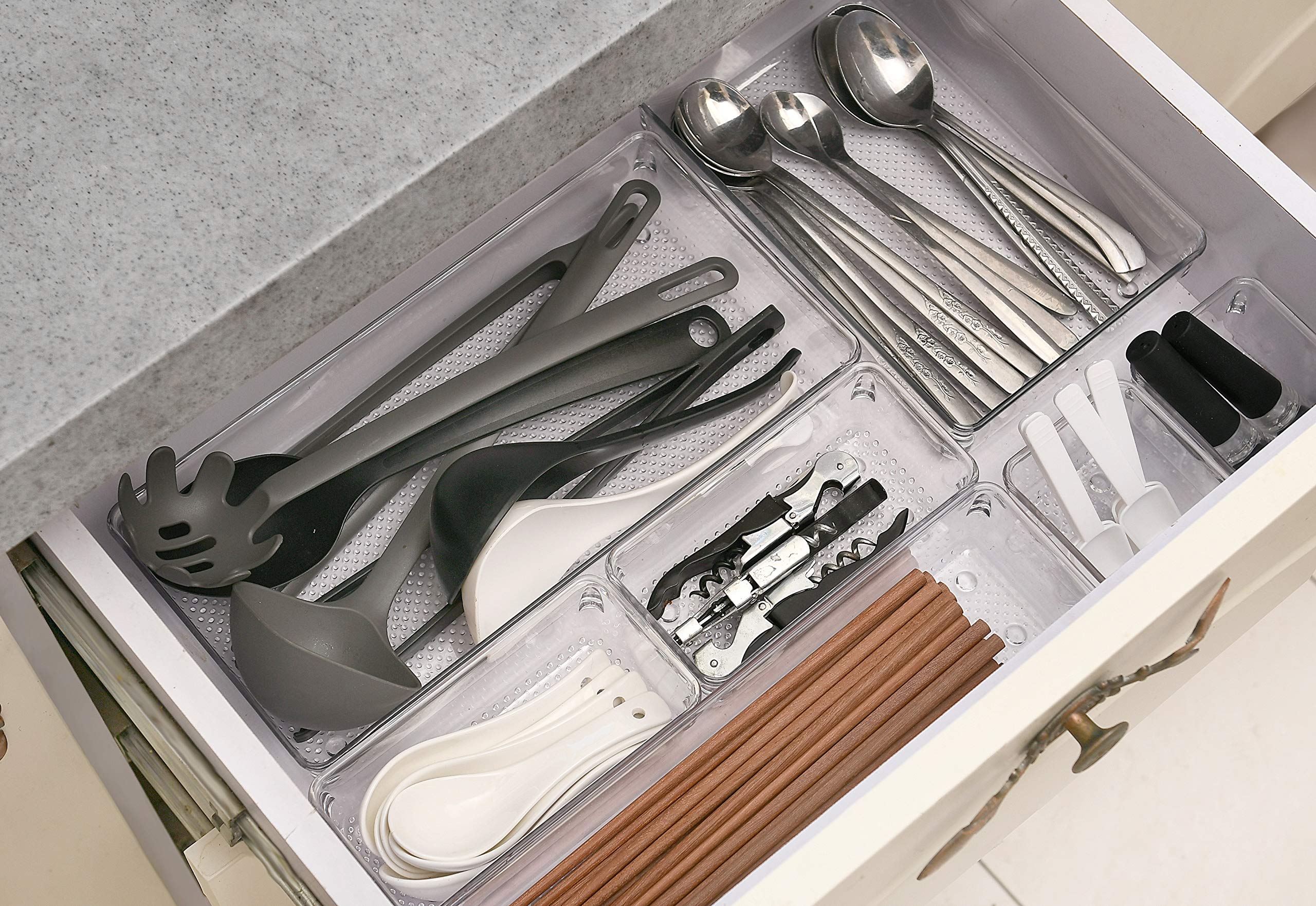ihomecooker 5 Pack Clear Plastic Drawer Organizer Tray Cutlery Utensil Makeups Drawer Silverware Organizers 12" X 6"