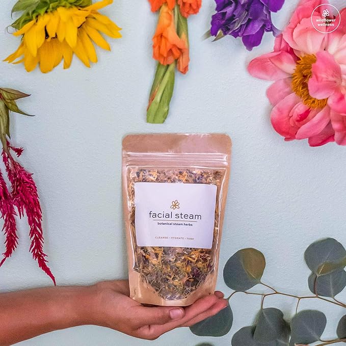Botanical Facial Steam | 8 Steams | Organic Skin Care | All Skin Types | Cleanse, Hydrate, Tone | USDA Organic Herbs | Wildflower Wellness