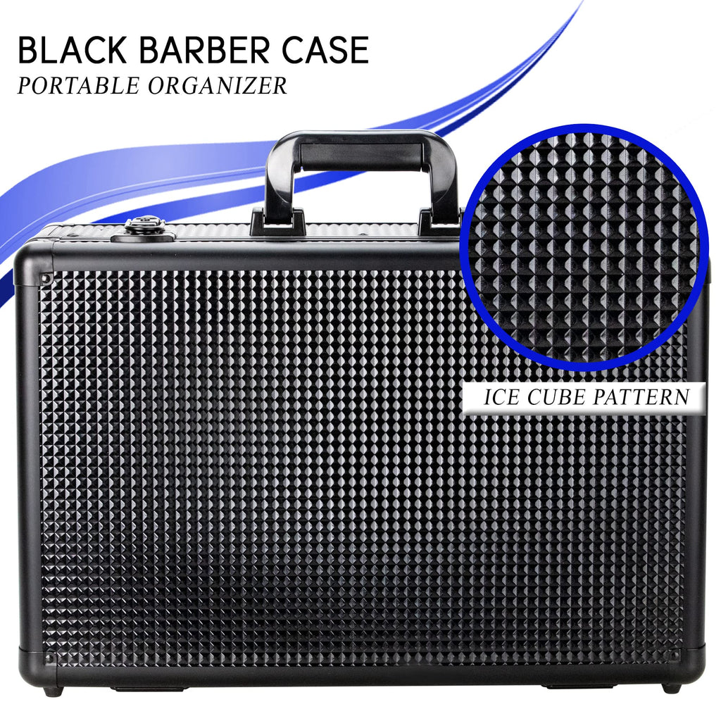 Ver Beauty Professional Barber Stylist secure Lock Attached Carrying Portable Travel Case Sliding Organizer Storage Clipper Trimmer Blade Shears Comb Display Tool Box, Black Ice Cube (VBK008X-152)