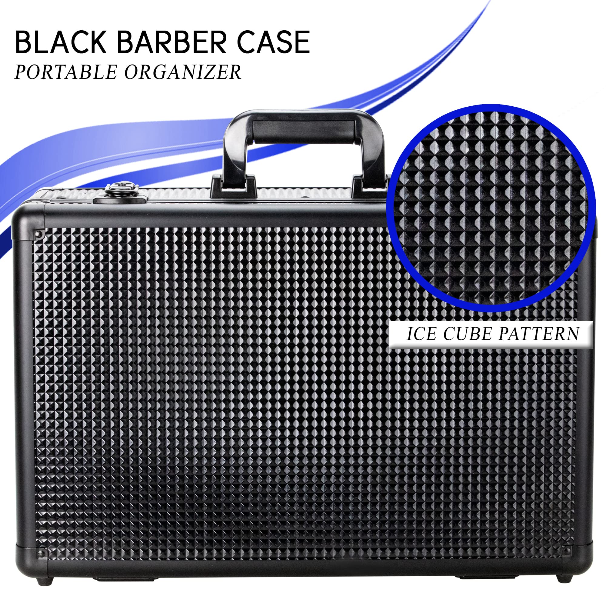 Ver Beauty Professional Barber Stylist secure Lock Attached Carrying Portable Travel Case Sliding Organizer Storage Clipper Trimmer Blade Shears Comb Display Tool Box, Black Ice Cube (VBK008X-152)