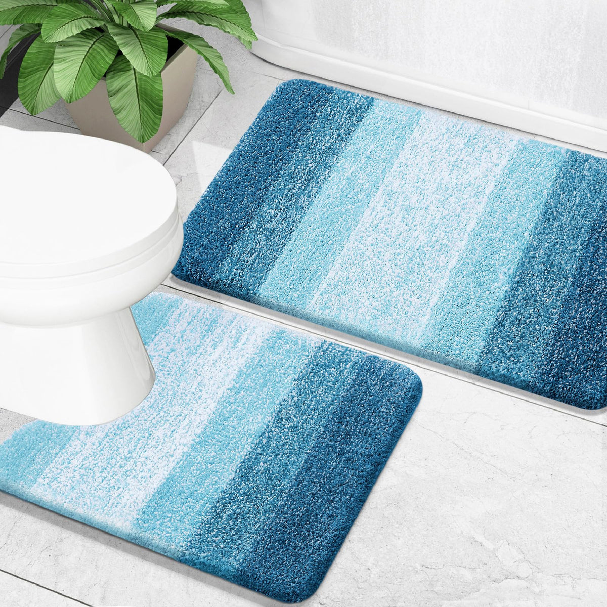 OLANLY Micorfiber Bathroom Rug Set 2 Piece, Soft Absorbent Bath Mats, Black