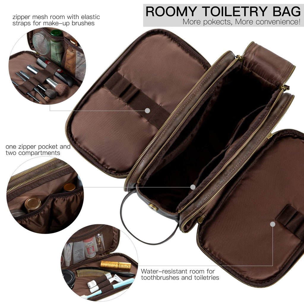 Elviros Toiletry Bag for Men, Large Travel Shaving Dopp Kit Water-resistant Bathroom Toiletries Organizer PU Leather Cosmetic Bags