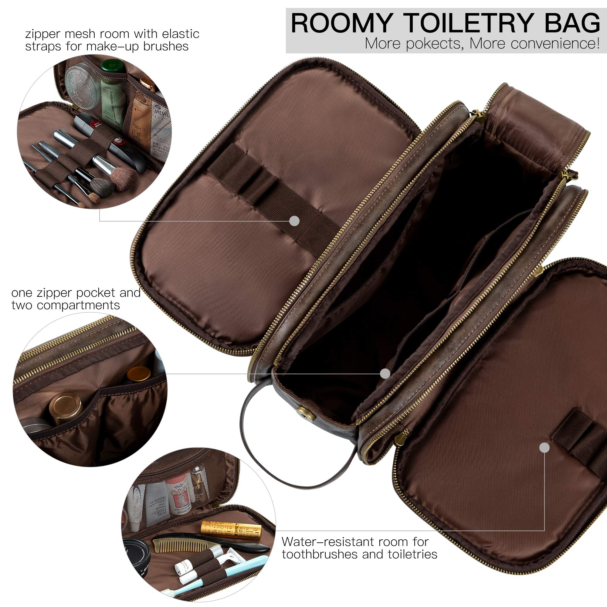 Elviros Toiletry Bag for Men, Large Travel Shaving Dopp Kit Water-resistant Bathroom Toiletries Organizer PU Leather Cosmetic Bags