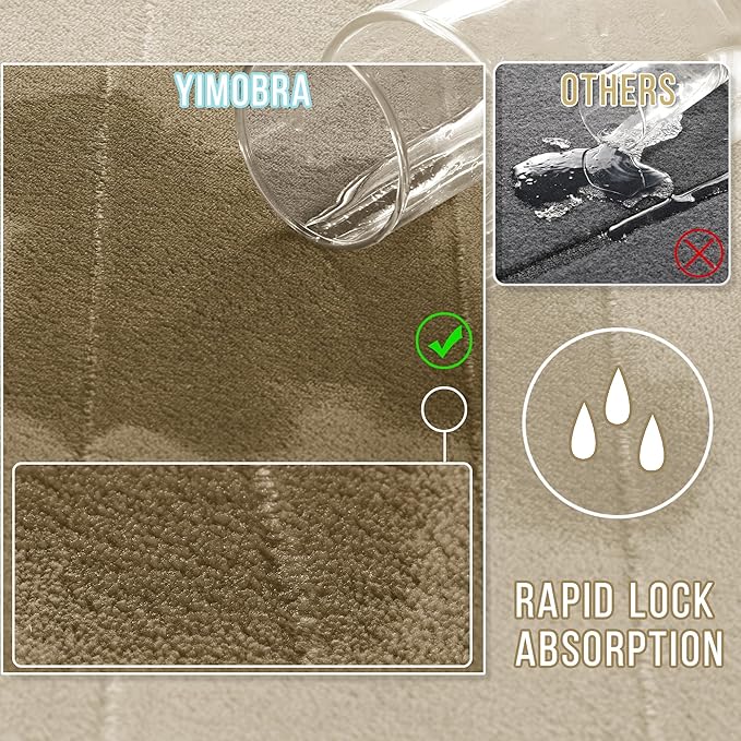 Yimobra Memory Foam Bath Mat Set 2 Piece - Super Soft Absorbent Quick Dry Bathroom Toilet Rugs, Machine Washable Non Slip Floor Carpet for Tub Shower & Single Sink (31.5x20 & 24x20, Pale Khaki)