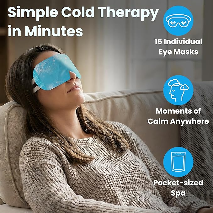 Lure Essentials Eye Serenity CHILL Self Cooling Eye Mask for Sleeping, Cooling Eye Patches for Dark Circles and Puffy Eyes, Cold Compress, Spa Relaxation and Self-care Gifts for Women & Men