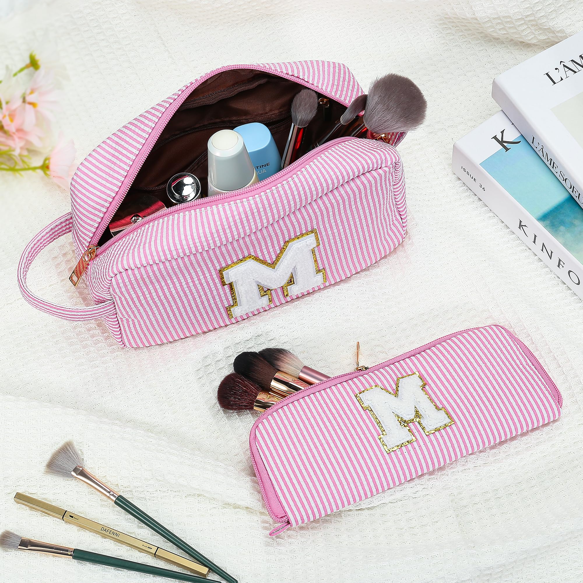 YOOLIFE Makeup Bag for Women Teen - Easter Gifts for Women Teens Girls Kid, Easter Basket Stuffers | Personalized Initial Makeup Bag, 8 9 10 11 12 13 14 15 Year Old Girl Birthday Gift for Her Pink K