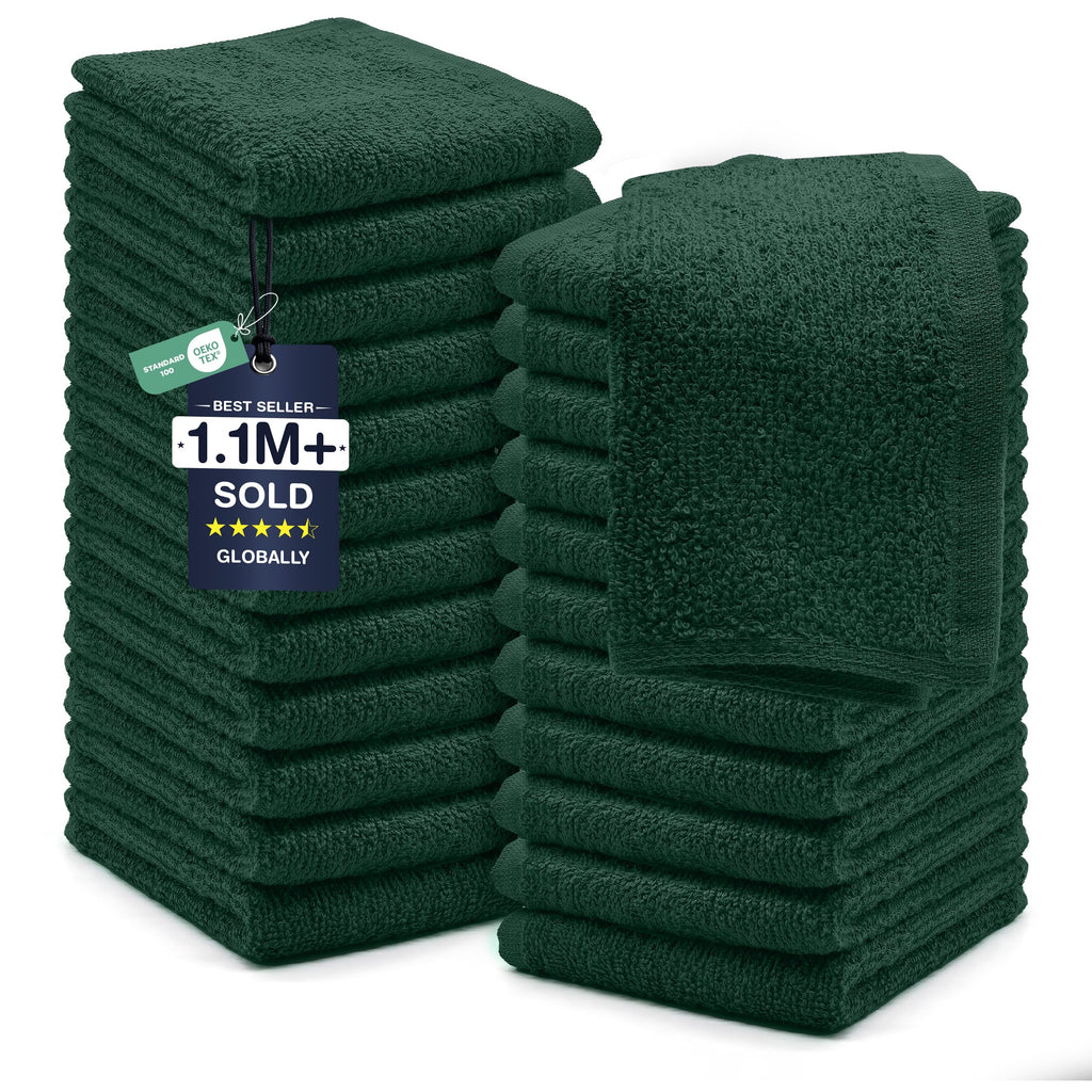 DAN RIVER 24 Pack Cotton Wash Cloths Set for Showering [12x12] Huntergreen