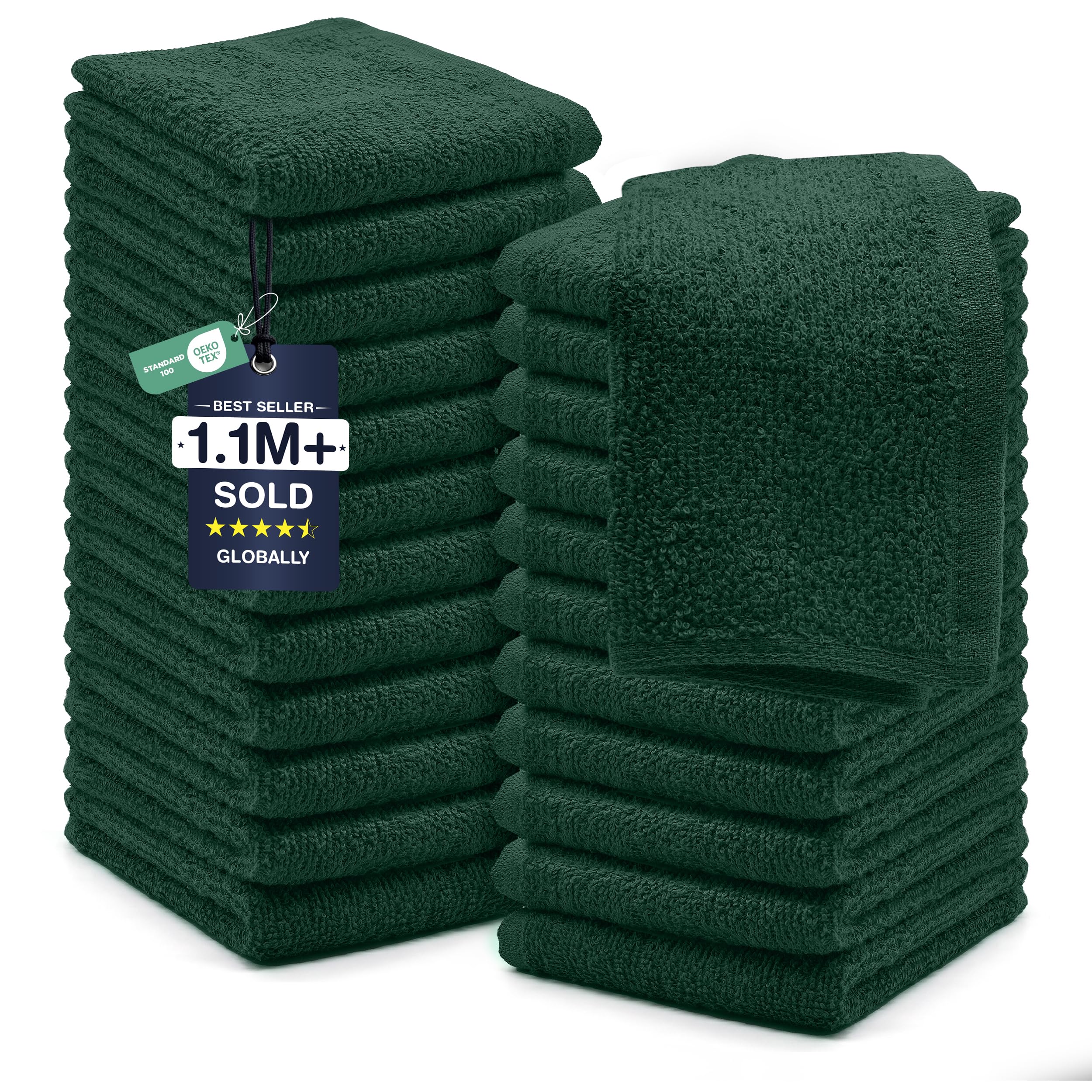 DAN RIVER 24 Pack Cotton Wash Cloths Set for Showering [12x12] Huntergreen