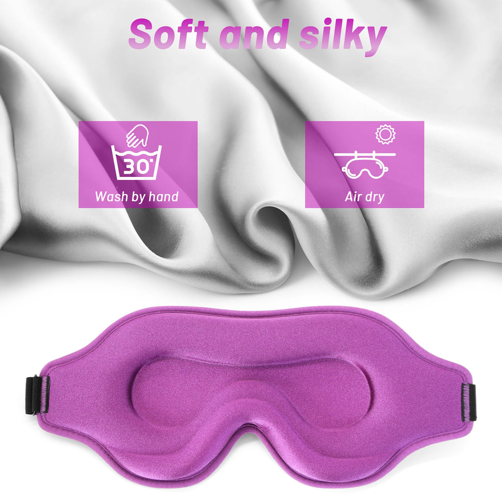 Sleep Eye Mask for Men Women, Lash Extensions 3D Sleeping Mask, Travel Blackout Night Blindfold Eye Shade Cover with Adjustable Strap (Purple)