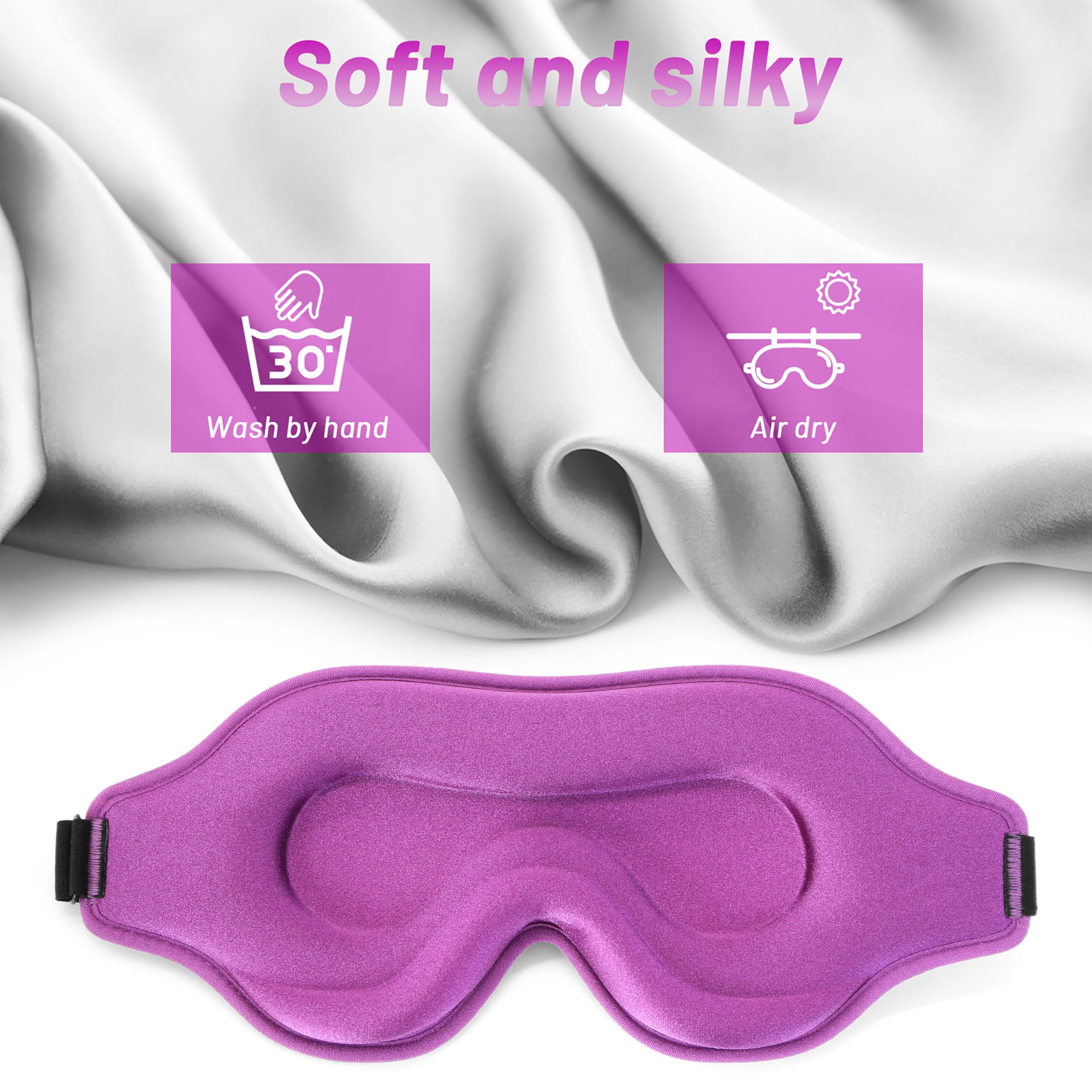 Sleep Eye Mask for Men Women, Lash Extensions 3D Sleeping Mask, Travel Blackout Night Blindfold Eye Shade Cover with Adjustable Strap (Purple)