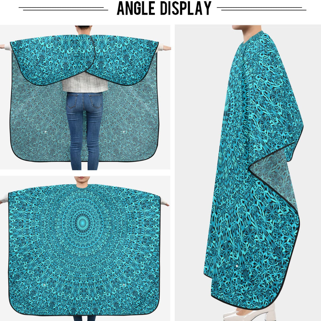 Visesunny Barber Cape - Teal Repeating Jungle Garden Mandala Pattern Polyester Hair Cutting Salon Apron Anti-Static Water-Resistant Shaving Cloth Beard Shaving Bib Hairdressing Cape