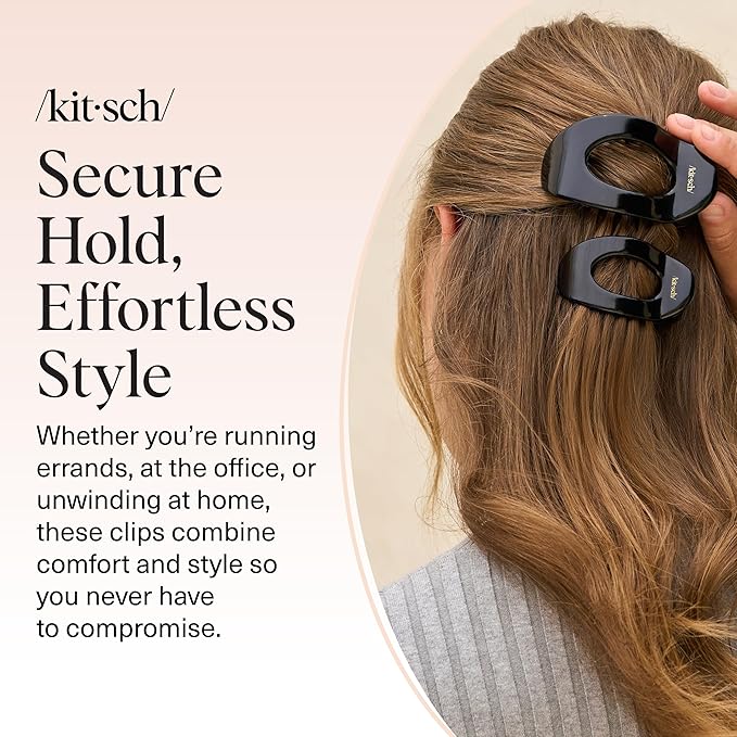 Kitsch Medium Flat Claw Clips for Women - Stylish Flat Hair Clips, Strong Hold for Thick & Fine Hair | Non-Slip for Secure, Comfortable All-Day Wear - Black