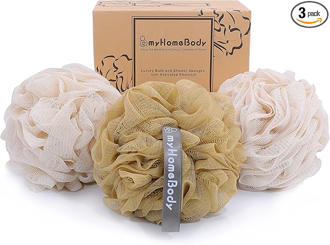 myHomeBody Large 70g Loofah Sponge, 2 Oat Milk + 1 Caramel, 3 Pack