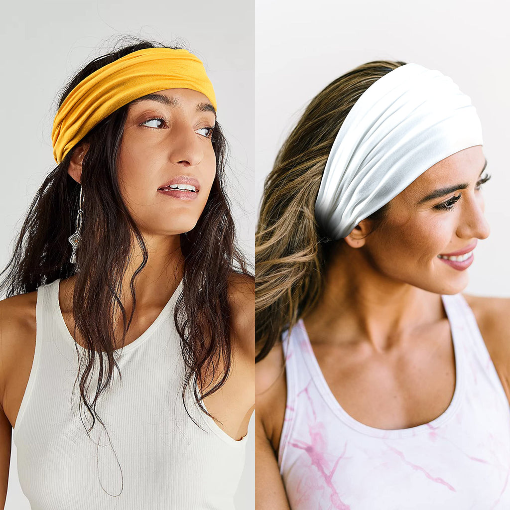 GiLi 6 Pack Wide Headbands for Women Non Slip Soft Elastic Hair Bands Yoga Running Sports Workout Gym Head Wraps, Knotted Cotton Cloth African Turbans Bandana (with 6 Pcs Hair Ties)