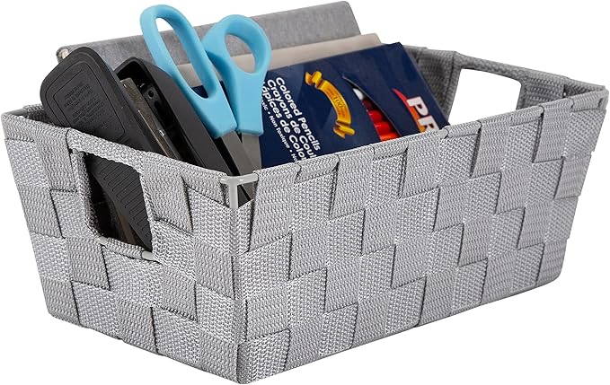 Simplify 2 Pack Small Woven Storage Shelf Basket | Organization | Bathroom | Accessories | Heather Grey