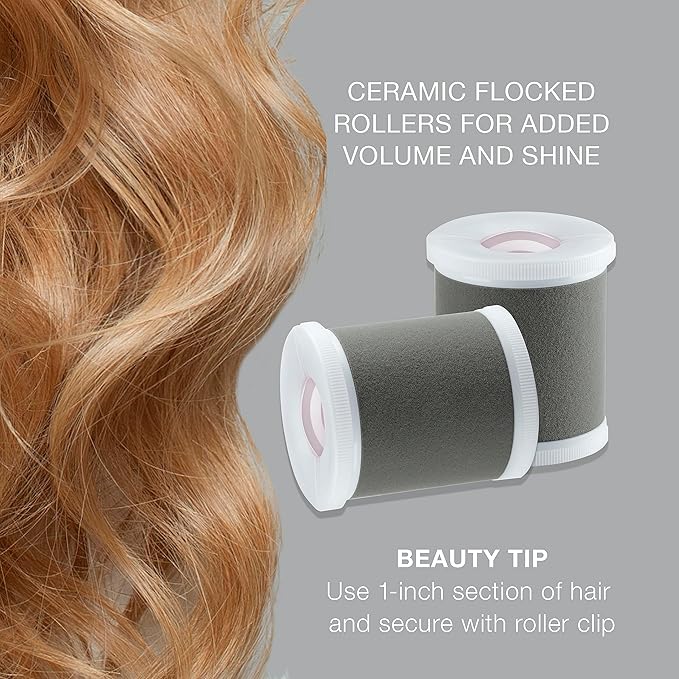 Conair Hot Rollers for Long, Medium & Short Hair, 8 Ceramic Flocked 2-Inch Heated Hair Rollers with Clips, Hot Curlers for Women, Volume & Curls, Amazon Exclusive, Lilac (Pack of 2)