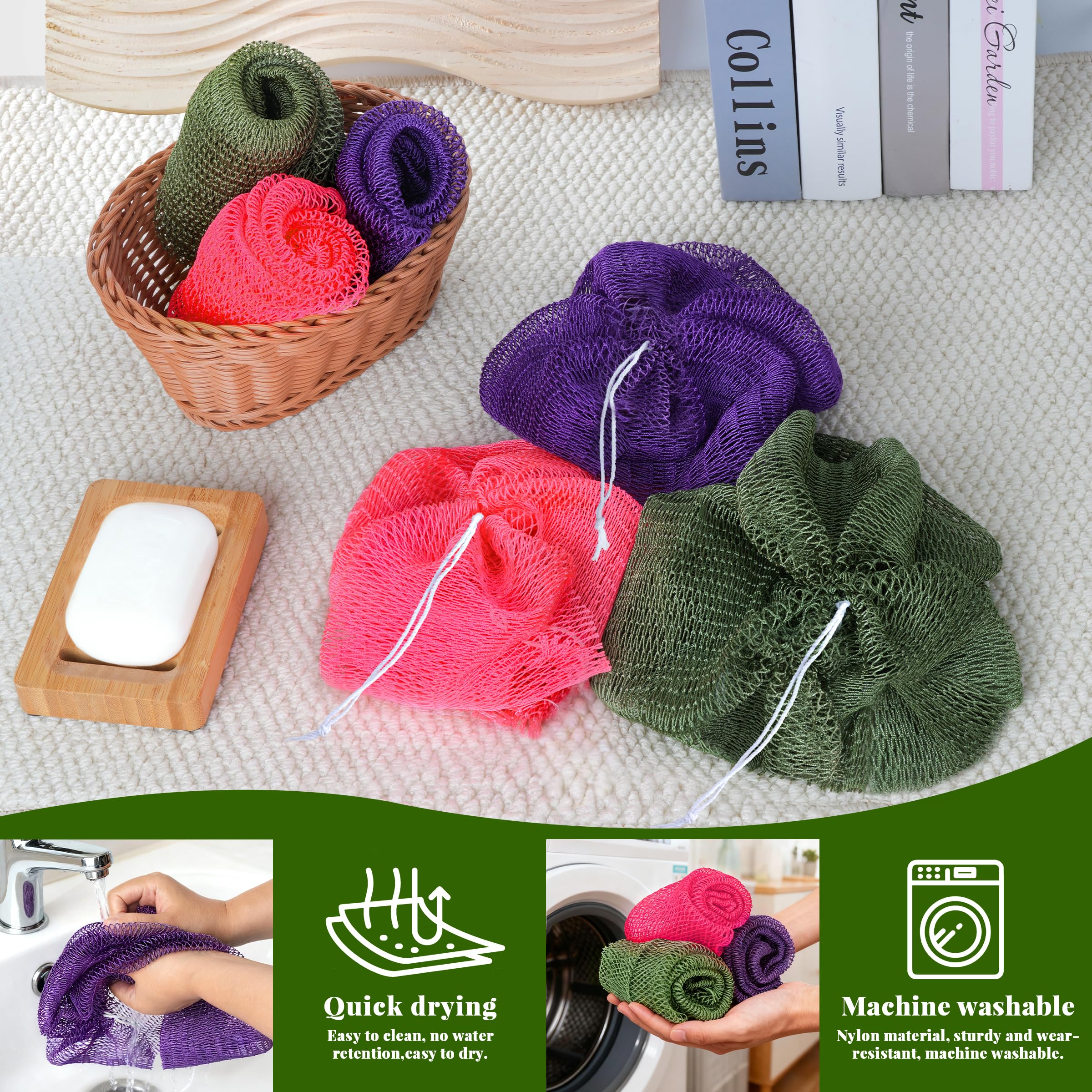 African Net Sponge 3 Pack with Travel Bag (Purple/Pink/Green)