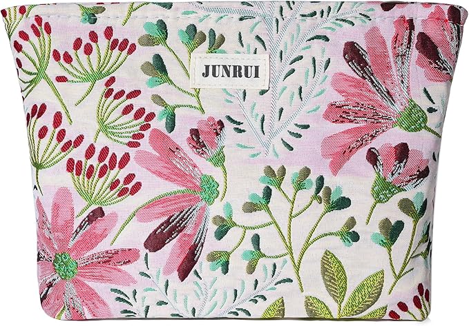 BOCGRPU Makeup Bag Small Cute Cosmetic Bags for Women，Floral Travel Toiletry Bag for Purse, Large Canvas Cosmetic Pouch Makeup Organizer Tool Pouch with Zipper（Colorful Plant）