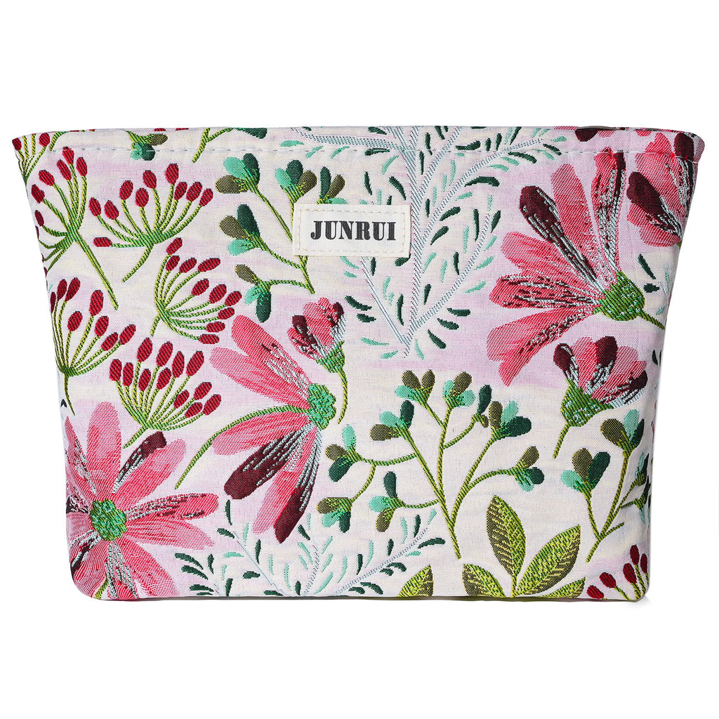 BOCGRPU Makeup Bag Small Cute Cosmetic Bags for Women，Floral Travel Toiletry Bag for Purse, Large Canvas Cosmetic Pouch Makeup Organizer Tool Pouch with Zipper（Colorful Plant）