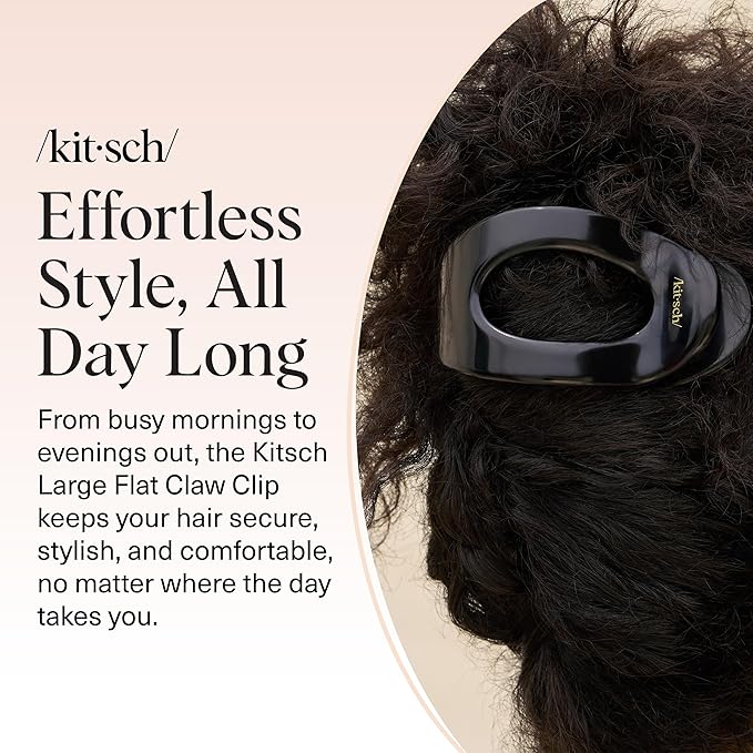 Kitsch Large Flat Claw Clips for Women - Stylish Flat Hair Clips, Strong Hold for Thick & Fine Hair | Non-Slip for Secure, Comfortable All-Day Wear - Black