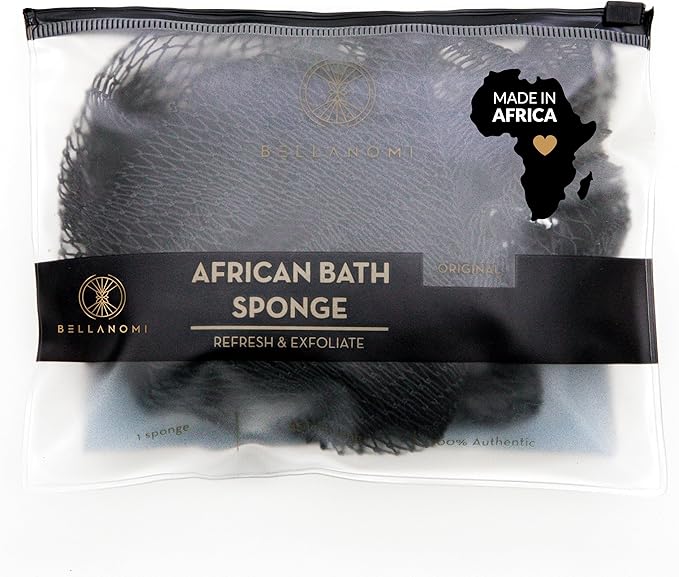 BELLANOMI African Exfoliating Net Sponge, Authentic, Ethically sourced from Nigeria, 45 inches Long, Back Scrubber for Daily use (Black)