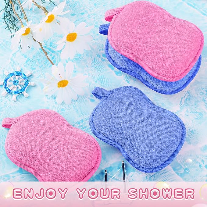Tatuo 4 Pieces Baby Bath Sponge Toddler Bath Sponge Soft Comfy Cotton Absorbent Loofah for Kids Babies Boy Girl(Pink,Blue)