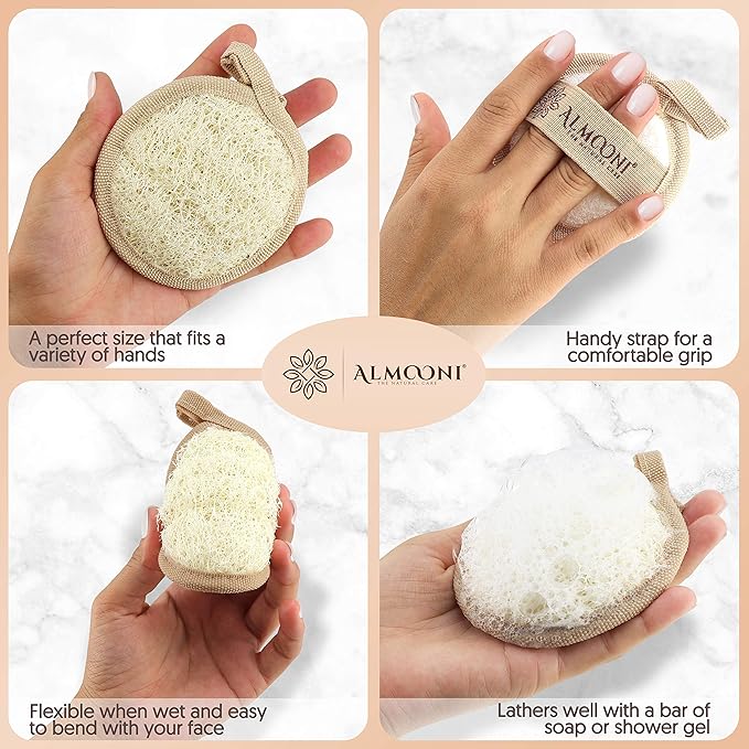 ALMOONI Natural Loofah Face Scrubber, Egyptian Facial Pads, 6 Count