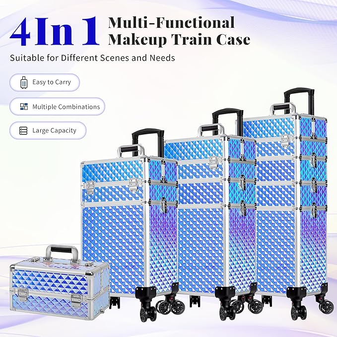 AROUS Rolling Train Makeup Case Cosmetology Case on Wheels, Colorful