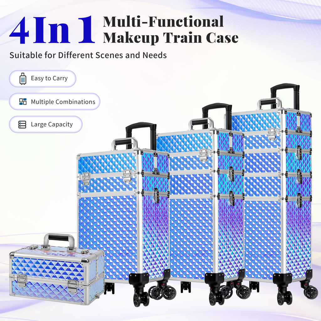 AROUS Rolling Train Makeup Case Cosmetology Case on Wheels, Colorful