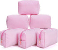 Sanwuta 6 Pcs Seersucker Cosmetic Bags Bulk Seersucker Makeup Bags Stripe Women Pouch Large Preppy Storage Pouch Toiletry Travel for Wedding Bridesmaid Bride Favor Back to Teacher Gift (Pink)