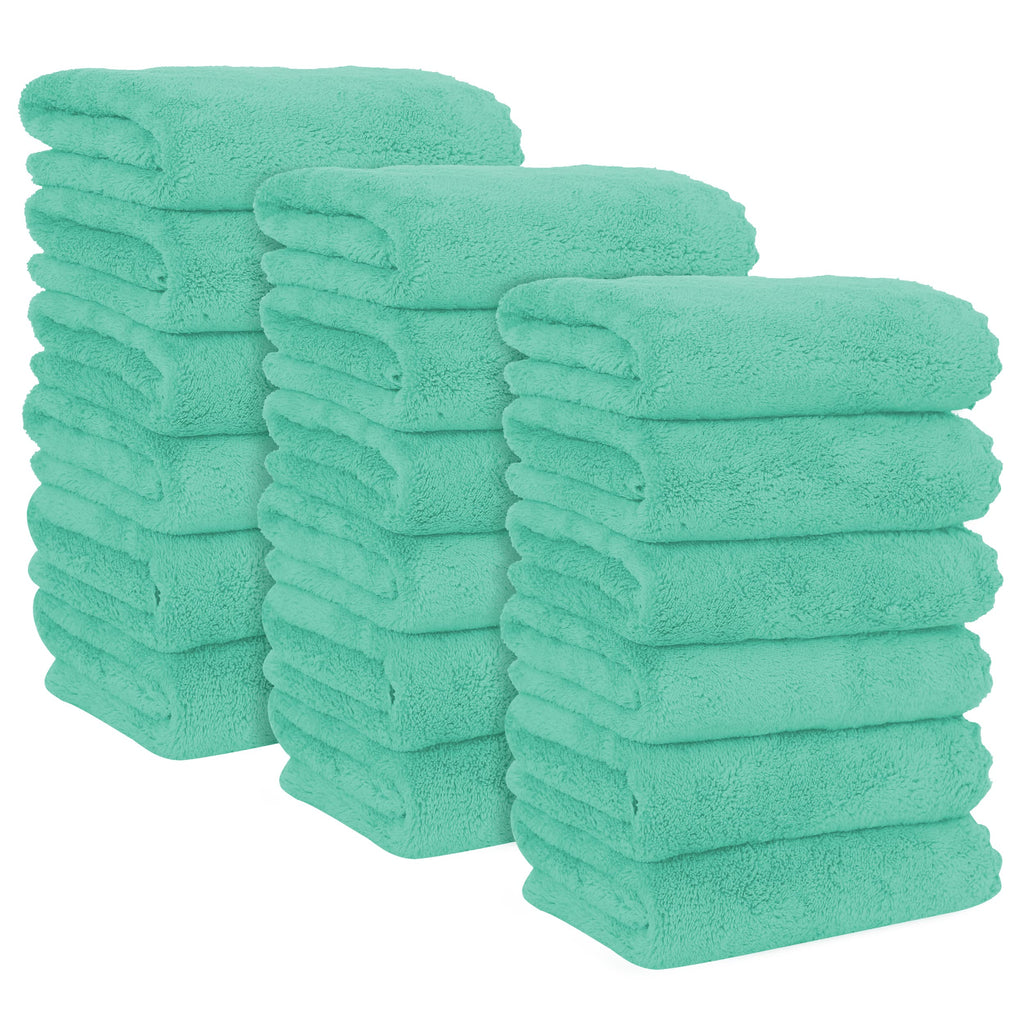 MOONQUEEN 18 Pack Premium Hand Towels - Quick Drying - Microfiber Coral Velvet Highly Absorbent Towels - Multipurpose Use as Hotel, Bathroom, Shower, Spa, Hand Towel 16 x 28 inches (Aqua Green)