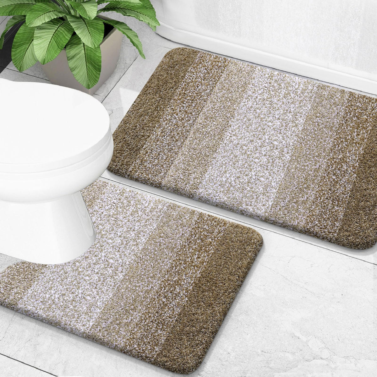 OLANLY Micorfiber Bathroom Rug Set 2 Piece, Soft Absorbent Bath Mats, Black