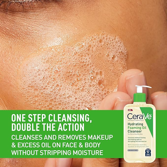 CeraVe Hydrating Foaming Oil Facial Cleanser with Hyaluronic Acid, 8oz