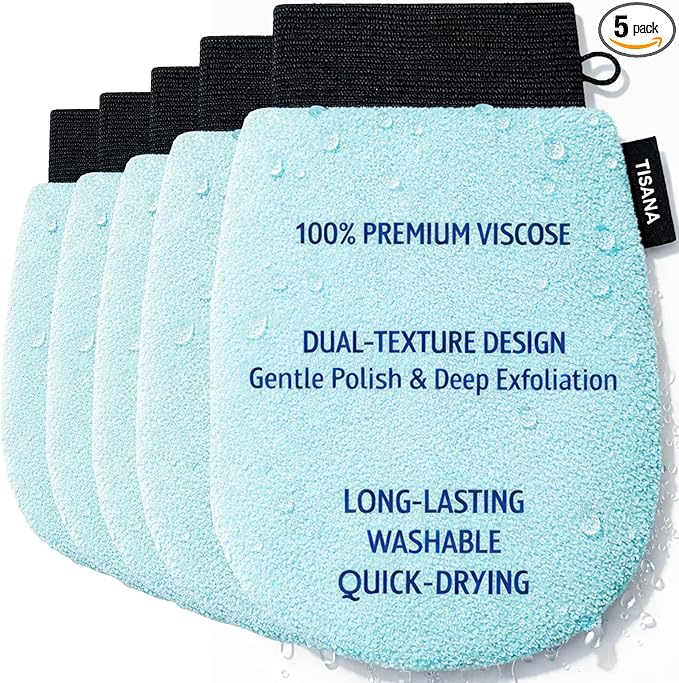 Exfoliating Glove for Shower – Dual-Sided Scrubber Mitt – Deep Exfoliation Washcloth Mittens – Dead Skin & Tan Remover for Body – Body & Face Exfoliator Loofah Wash Cloths for Showering (5-Pack)