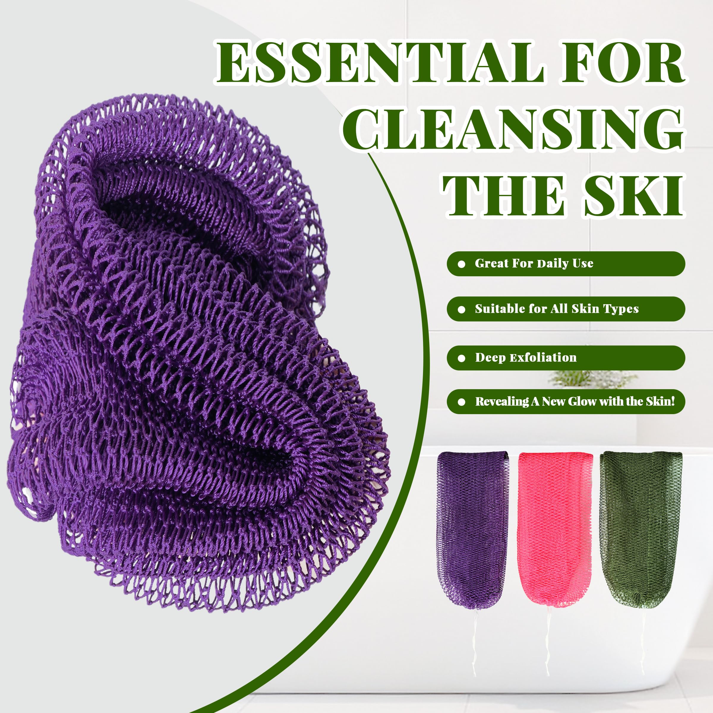 African Net Sponge 3 Pack with Travel Bag (Purple/Pink/Green)