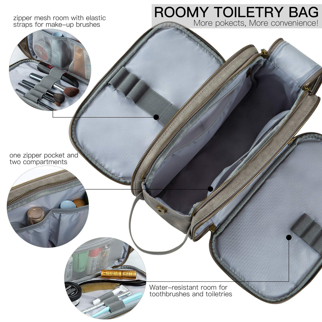 Elviros Toiletry Bag for Men, Large Travel Shaving Dopp Kit Water-resistant Bathroom Toiletries Organizer PU Leather Cosmetic Bags